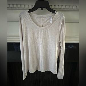 Athleta Light Cream/Heather Long Sleeve Top with Open Back Design
